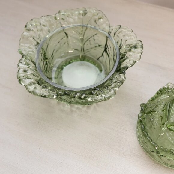 Vintage LE Smith Green Glass Cabbage Leaf Lidded Dish - Picture 4 of 4